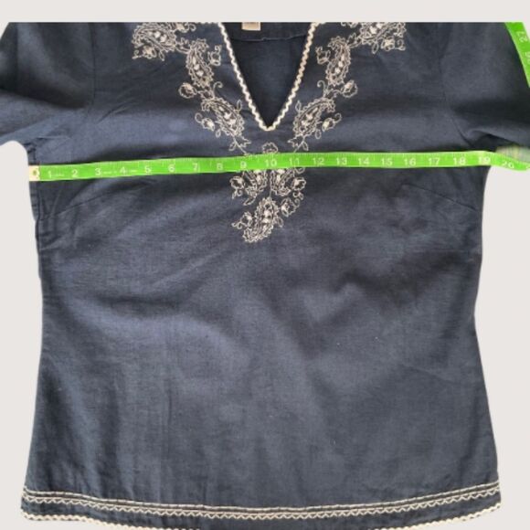 Talbots Embroidered Beaded Blouse 3/4 Sleeve Linen/Cotton Indigo Blue Si… - Picture 6 of 8